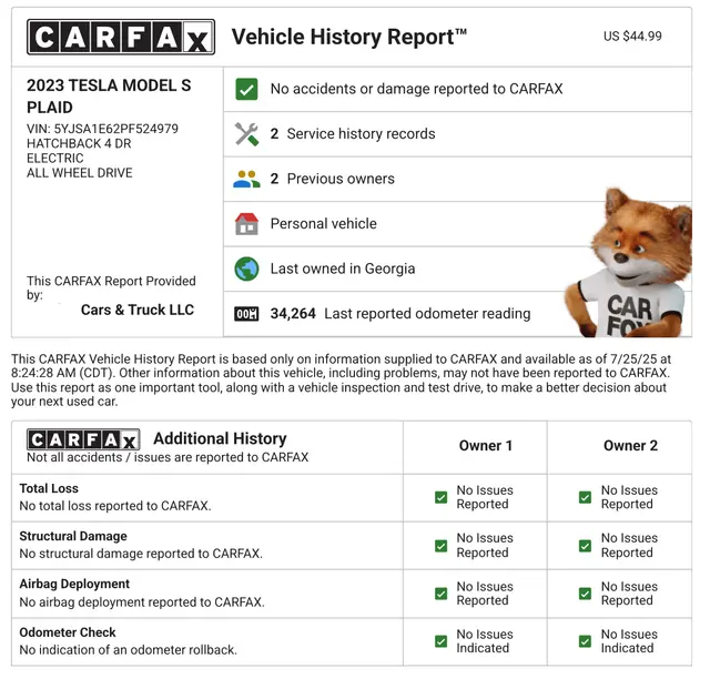 Vehicle history report preview